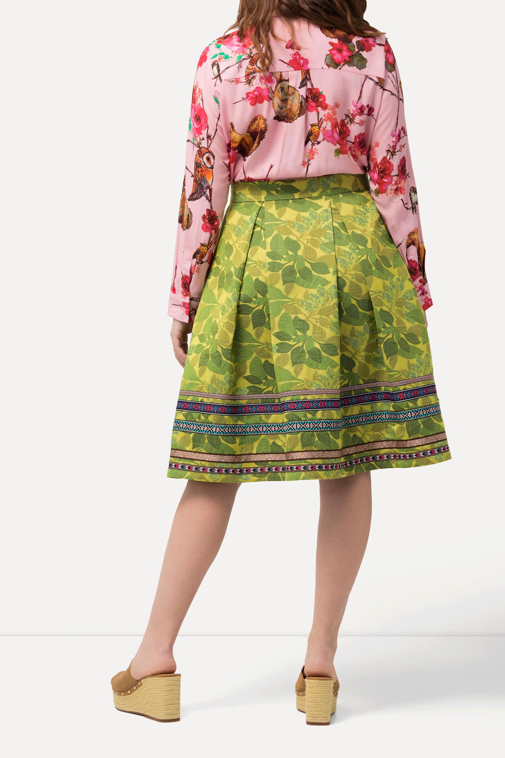 Ulla Popken Rock A-Linie Jacquard Blütenmuster Zierbänder  