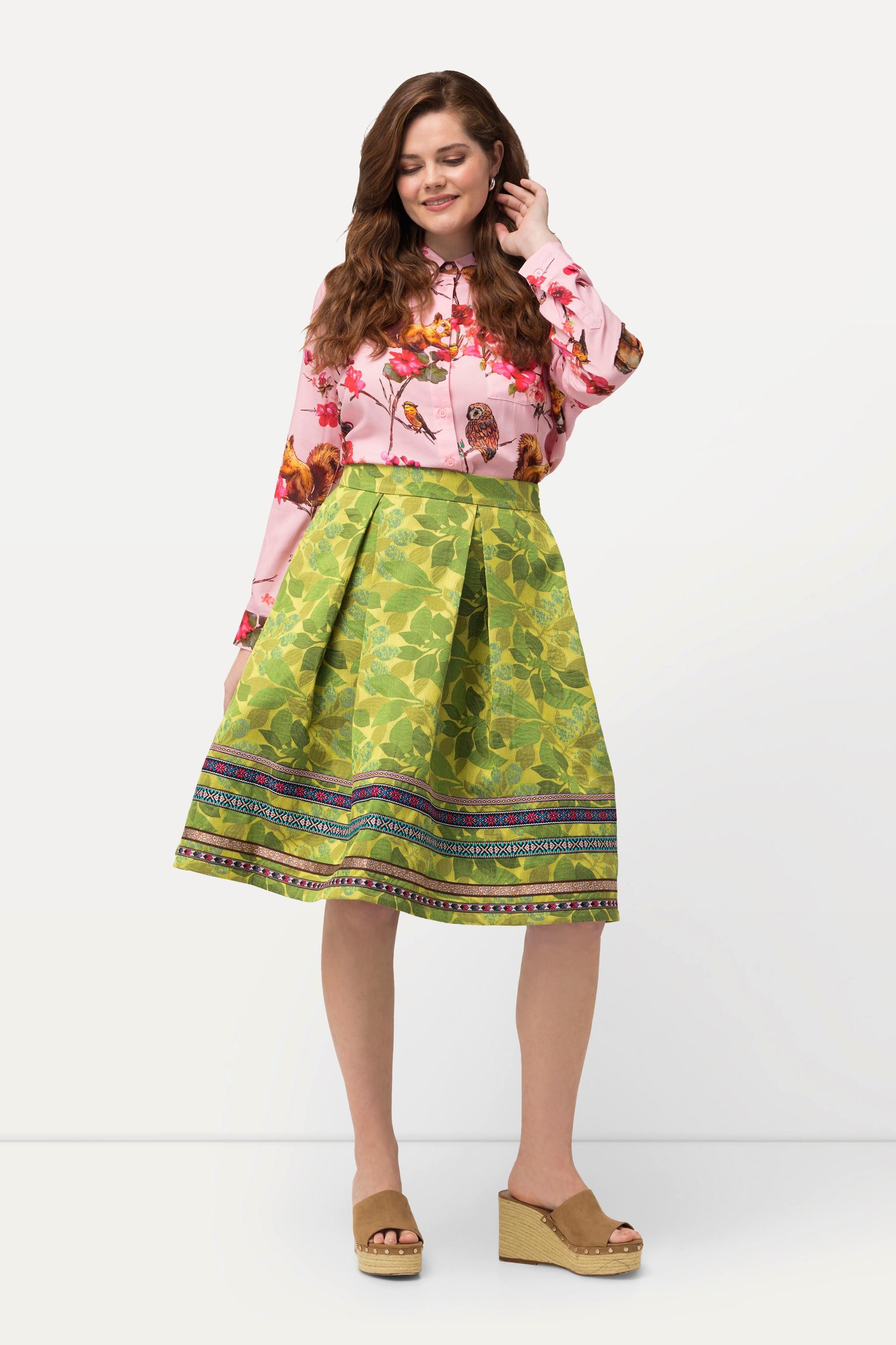 Ulla Popken Rock A-Linie Jacquard Blütenmuster Zierbänder  