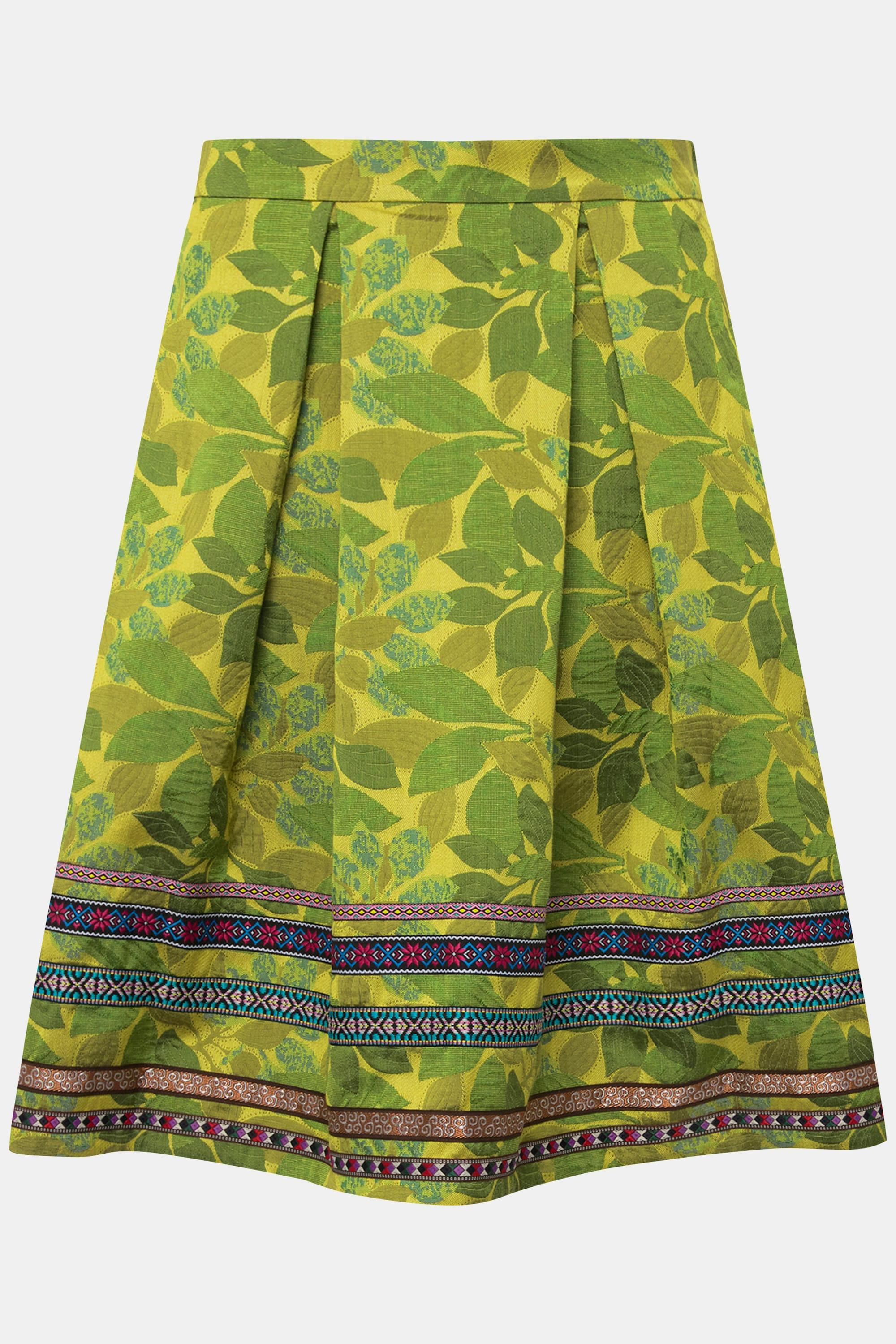 Ulla Popken Jupe Coupe Évasée Jacquard Motif Floral Rubans Fantaisie  