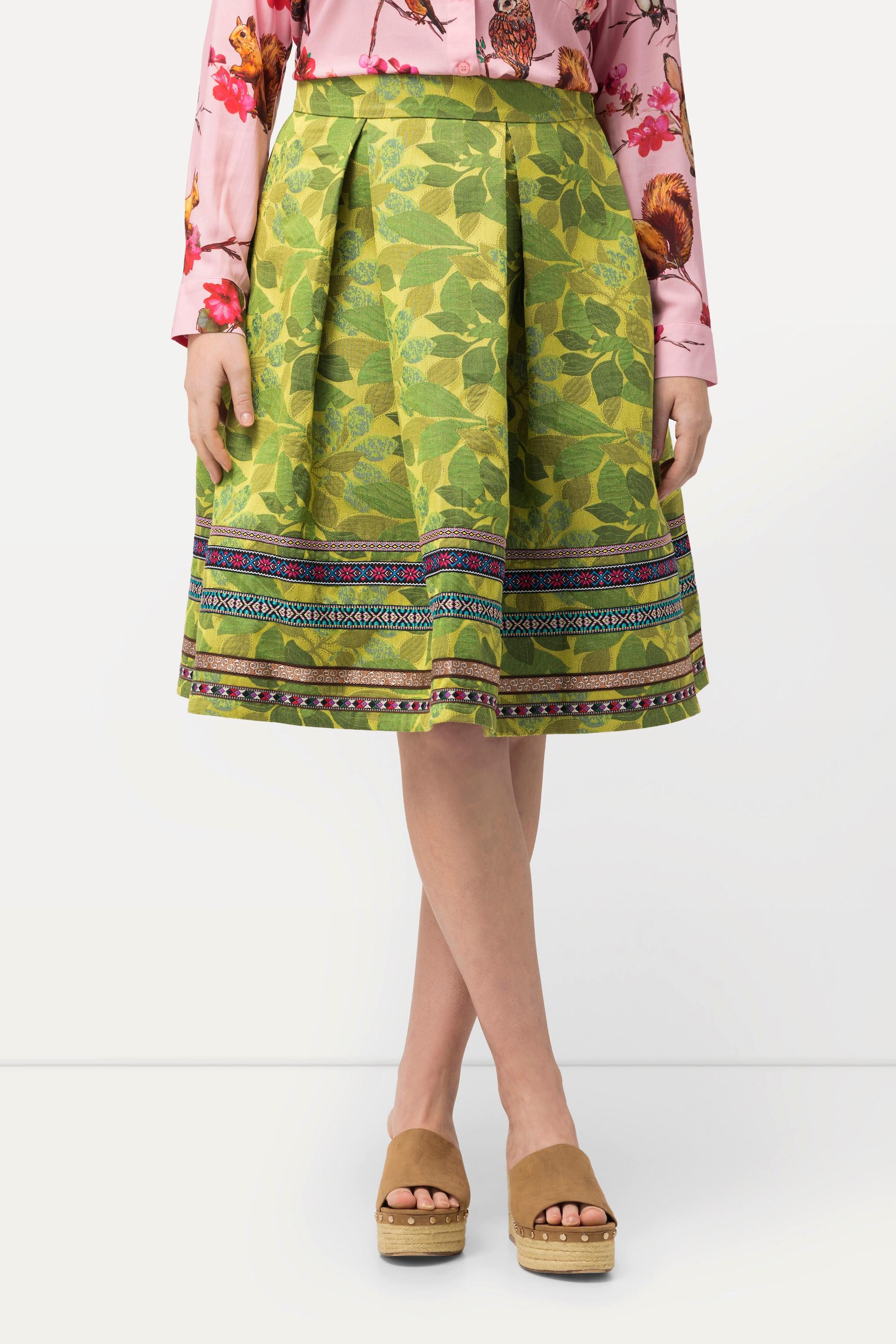 Ulla Popken Rock A-Linie Jacquard Blütenmuster Zierbänder  