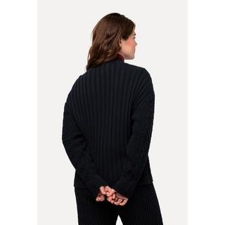 Ulla Popken  Cardigan en maille fantaisie, col en V et coton bio 