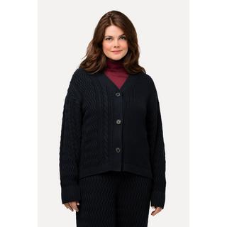 Ulla Popken  Cardigan en maille fantaisie, col en V et coton bio 