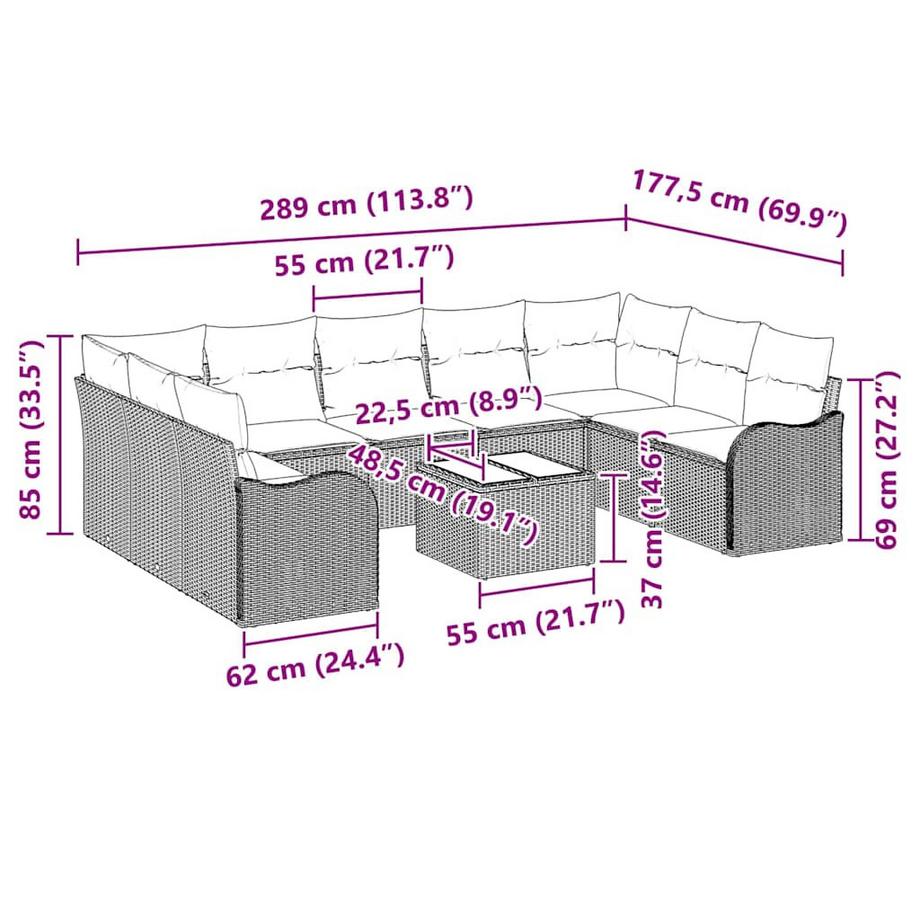 VidaXL Mobilier de jardin poly rattan  