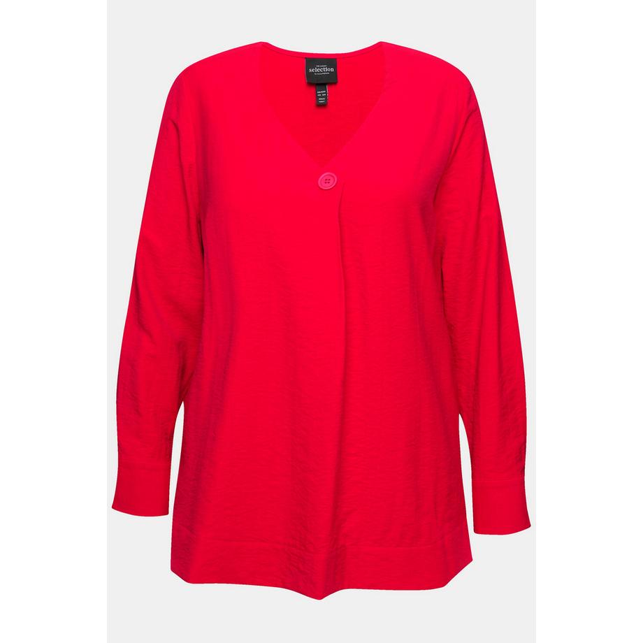 Ulla Popken Blouse Manches Longues Texture Bouton Décoratif Col V  