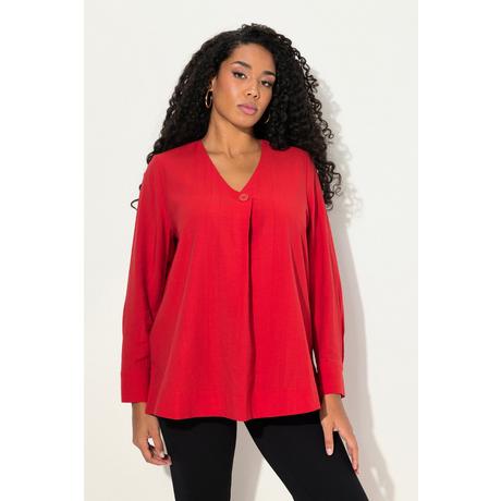 Ulla Popken  Blusa con texture, bottone decorativo, scollo a V e maniche lunghe 