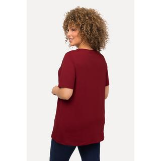 Ulla Popken  T-shirt de Noël à manches courtes et col en V, silhouette en A, motif pingouin 