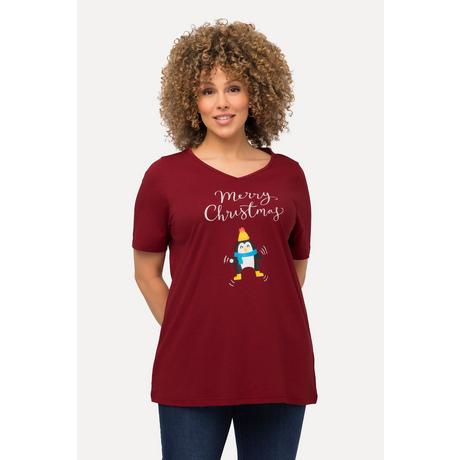 Ulla Popken  Weihnachts-Shirt, Pinguin, A-Linie, V-Ausschnitt, Halbarm 