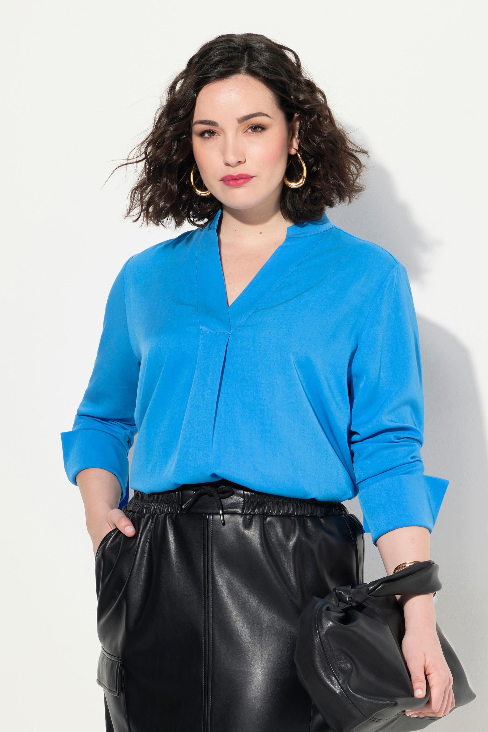 Ulla Popken Tunica A-Line Collo Alto Scollo a V Maniche Lunghe  