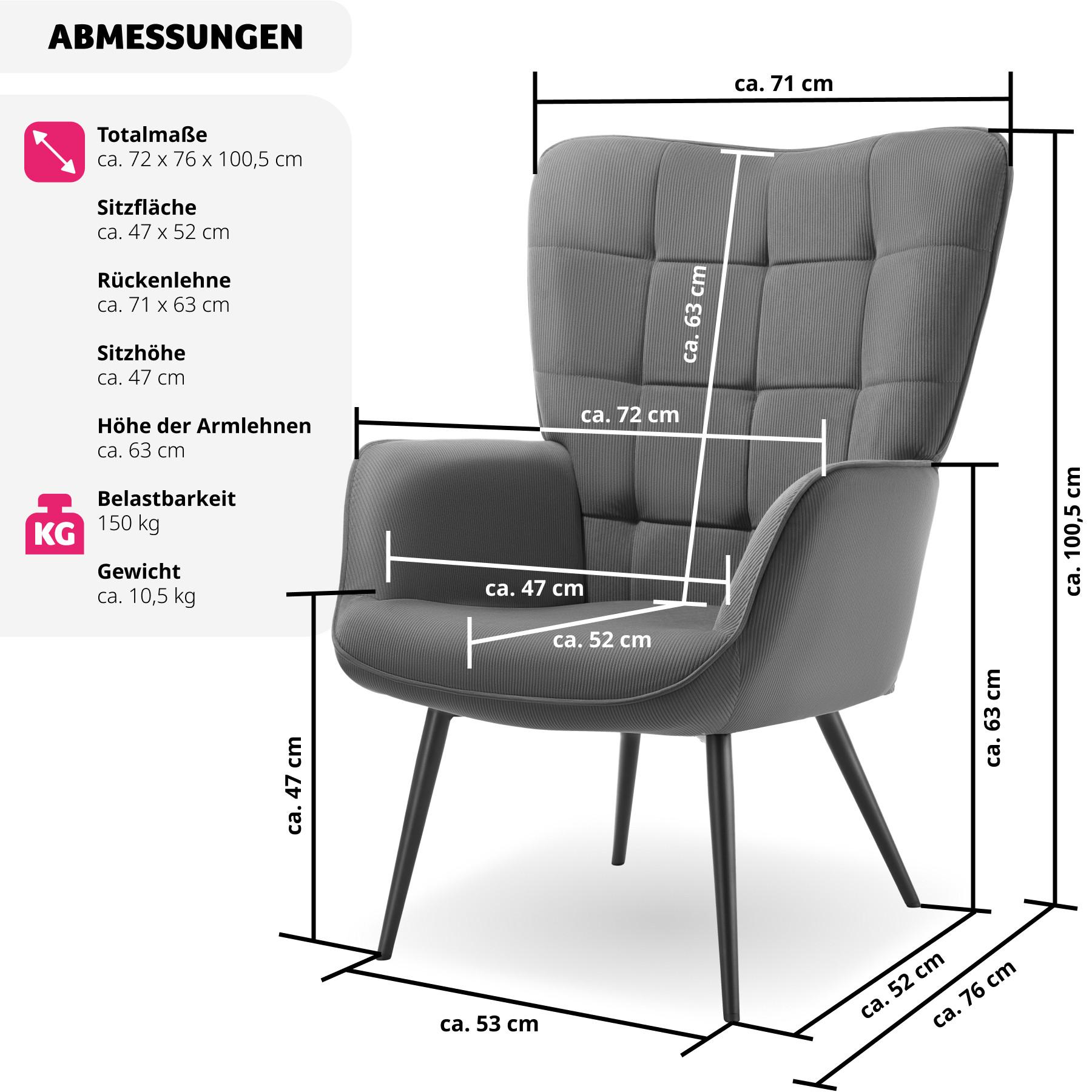 Tectake Fauteuil Hygge rembourré, ergonomique, charge maximale 150 kg  