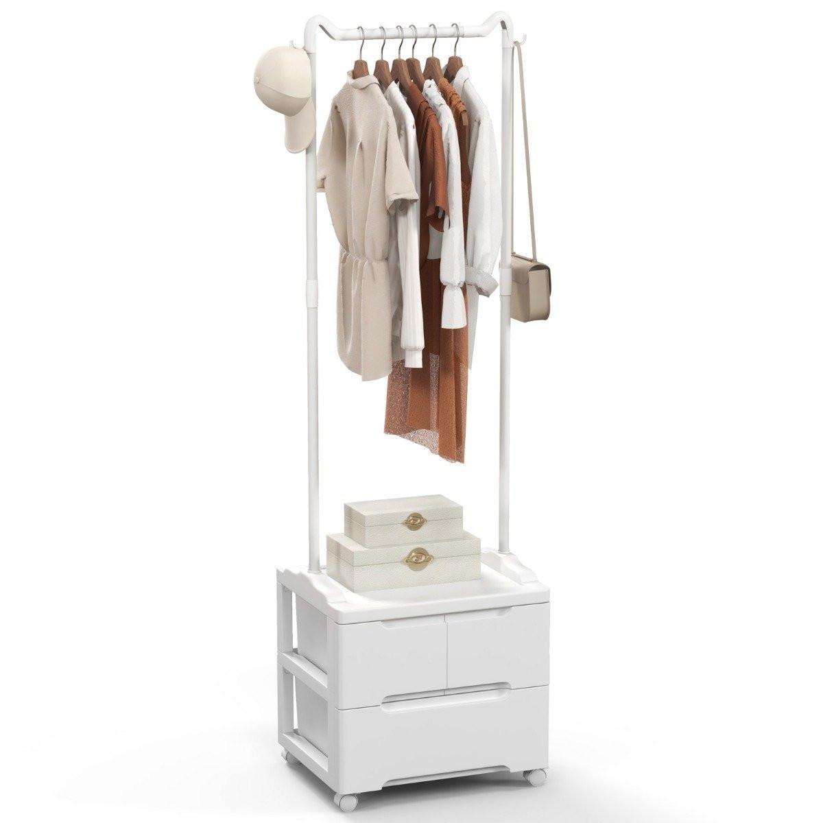 Northix Portant à 3 tiroirs Porte-manteau roulant avec crochets latéraux 46 x 38 x 157 cm  