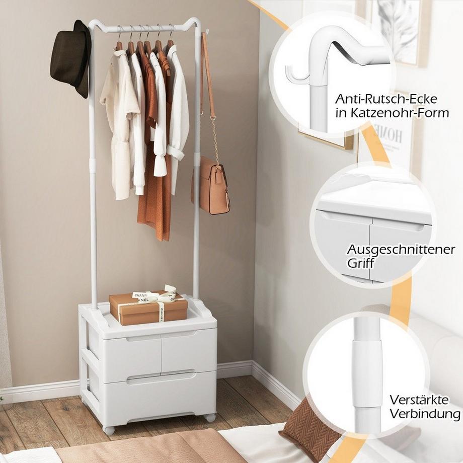 Northix Portant à 3 tiroirs Porte-manteau roulant avec crochets latéraux 46 x 38 x 157 cm  