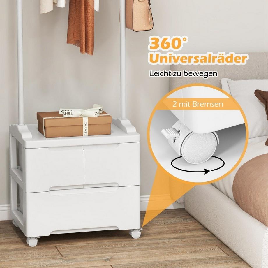 Northix Portant à 3 tiroirs Porte-manteau roulant avec crochets latéraux 46 x 38 x 157 cm  