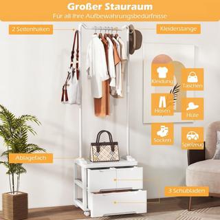 Northix Portant à 3 tiroirs Porte-manteau roulant avec crochets latéraux 46 x 38 x 157 cm  