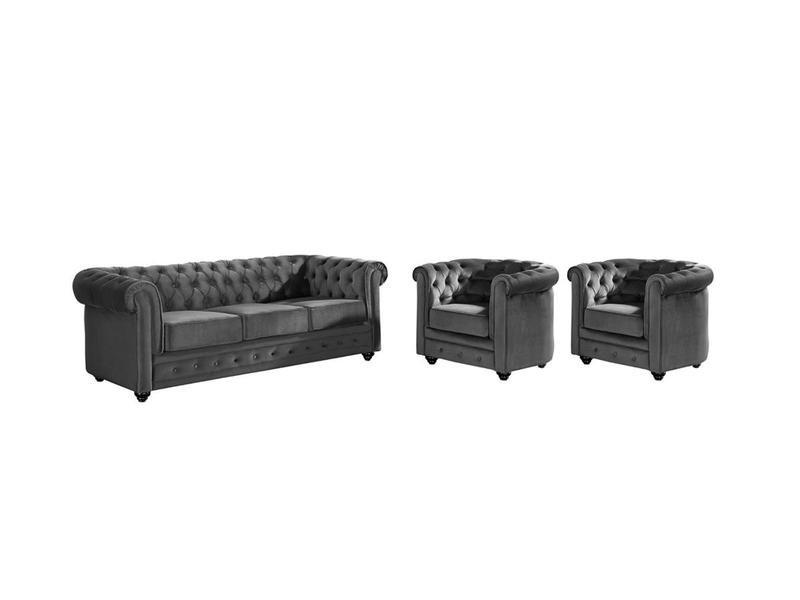 Vente-unique Couchgarnitur 3+1+1 - Samt - Anthrazit - CHESTERFIELD  