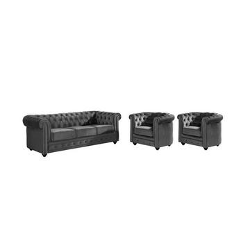Couchgarnitur 3+1+1 - Samt - Anthrazit - CHESTERFIELD
