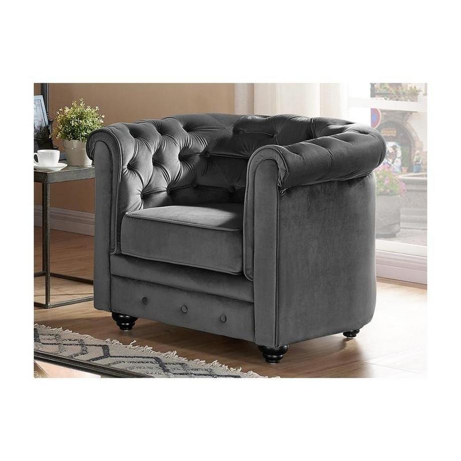 Vente-unique Canapé 3 places et 2 fauteuils CHESTERFIELD - Velours anthracite  