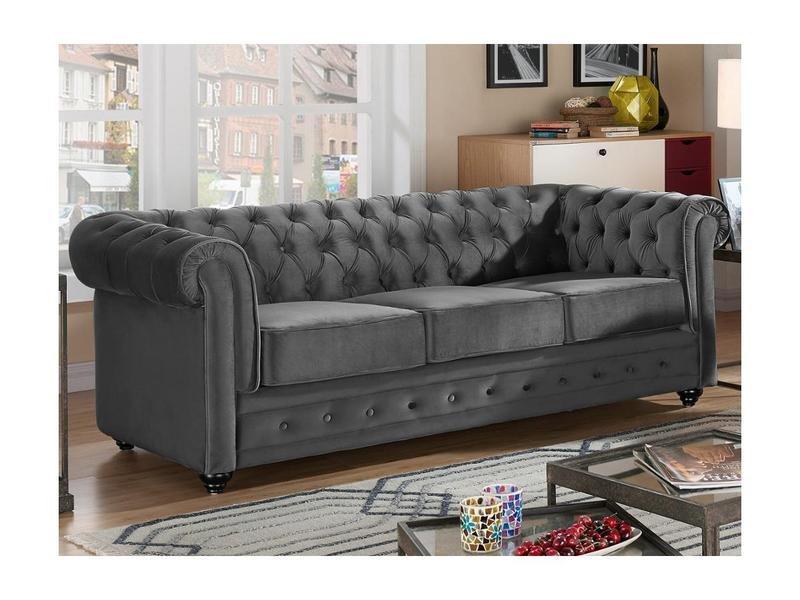 Vente-unique Couchgarnitur 3+1+1 - Samt - Anthrazit - CHESTERFIELD  