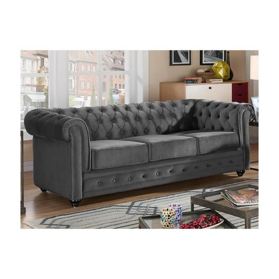 Vente-unique Canapé 3 places et 2 fauteuils CHESTERFIELD - Velours anthracite  