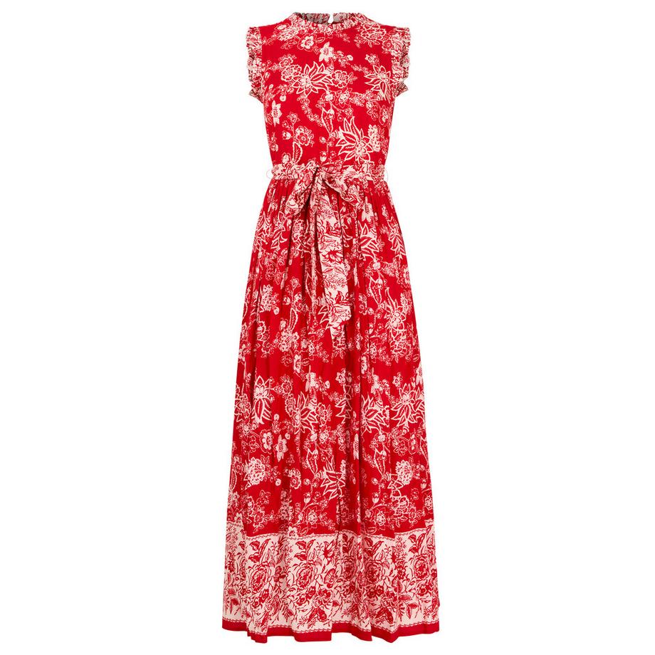 Joe Browns  Robe Maxi Florale avec Col à Volants et Imprimé Bordure 
