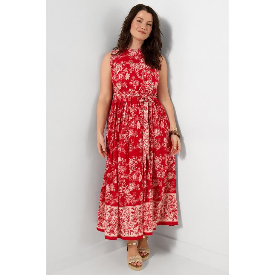 Joe Browns  Robe Maxi Florale avec Col à Volants et Imprimé Bordure 