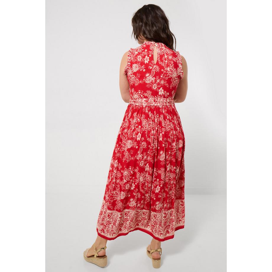 Joe Browns  Robe Maxi Florale avec Col à Volants et Imprimé Bordure 