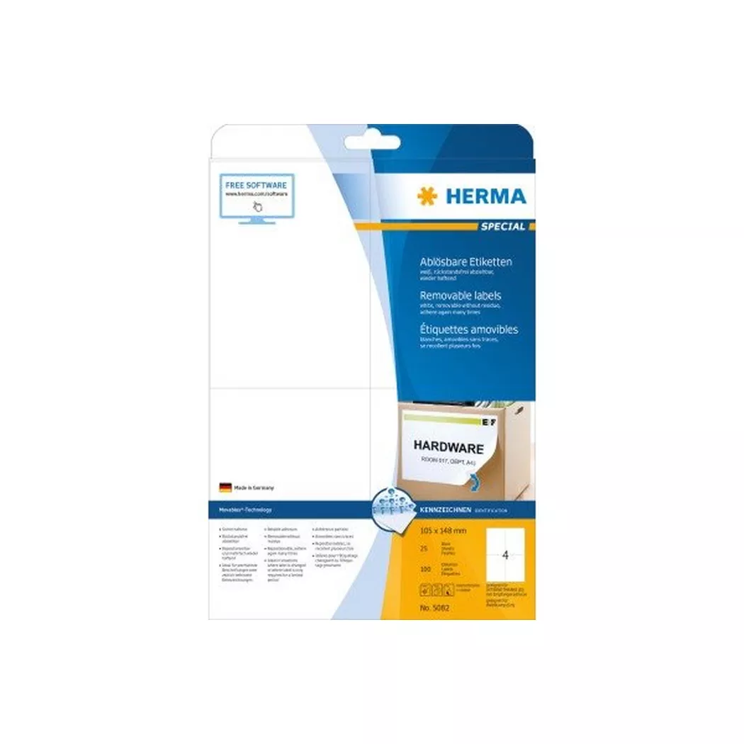 HERMA – Etiketten SPECIAL 105x148mm 5082 weiss,non-perm. 100 St./25 Bl., One Size