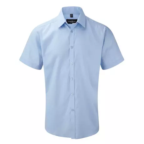 Russell Hemd mit dezentem Fischgrätenmuster, kurzärmlig  Hellblau