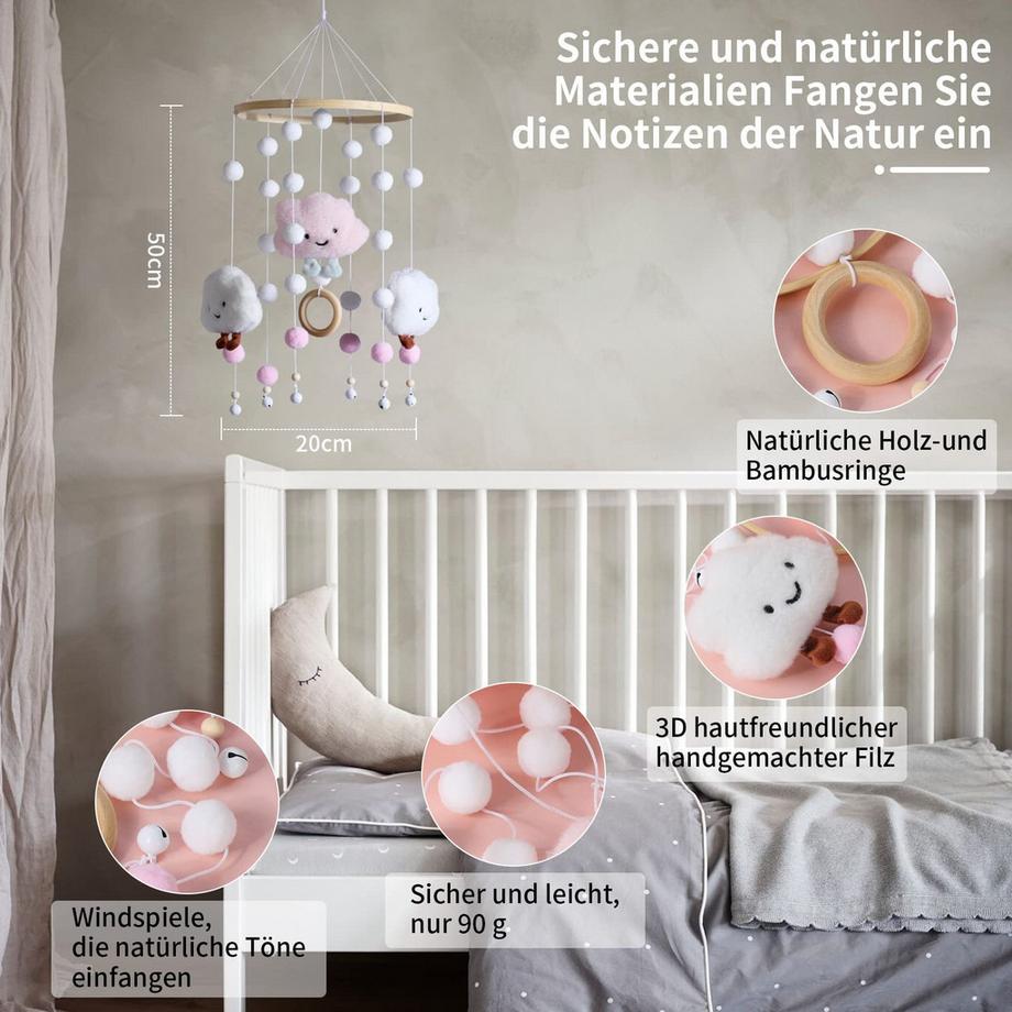 Activity-board  Mobile bébé en bois pour lit bébé, carillon éolien bébé pour décoration de chambre d'enfant 