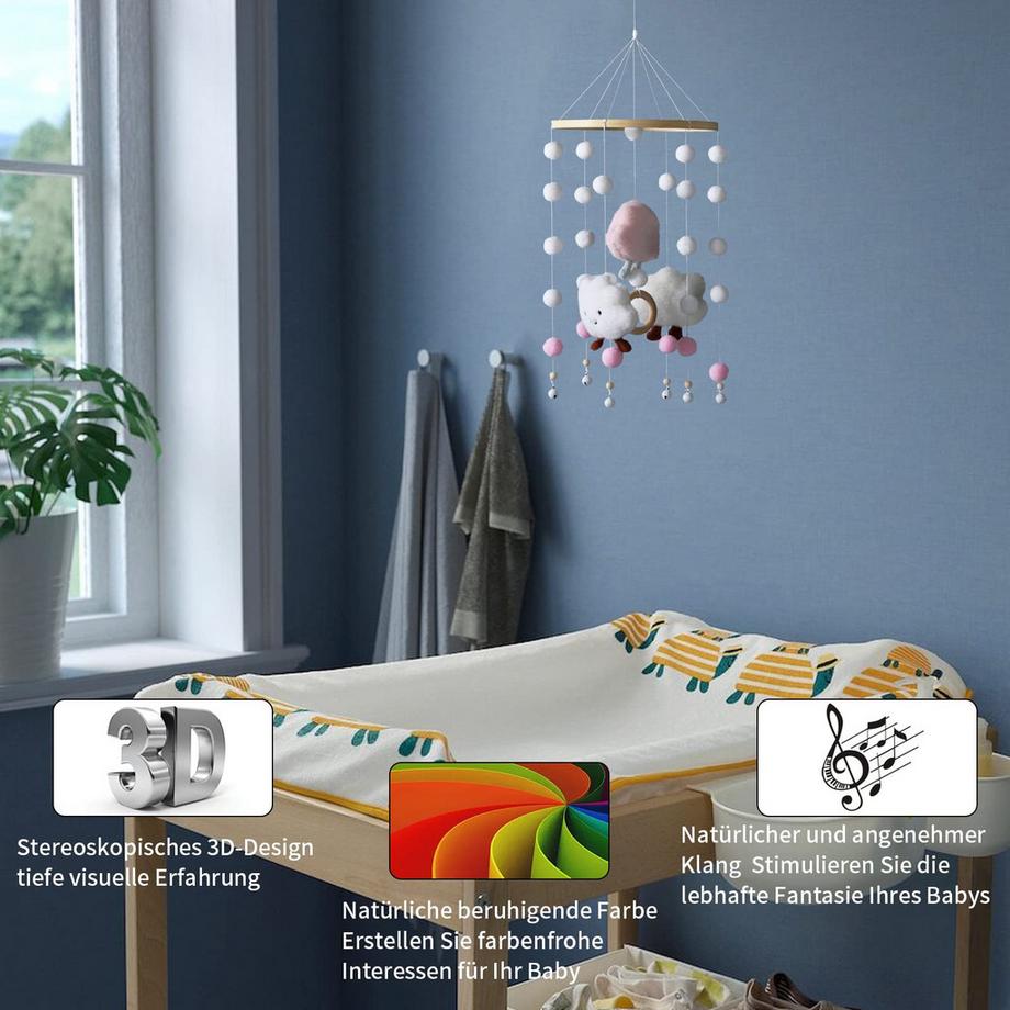 Activity-board  Mobile bébé en bois pour lit bébé, carillon éolien bébé pour décoration de chambre d'enfant 