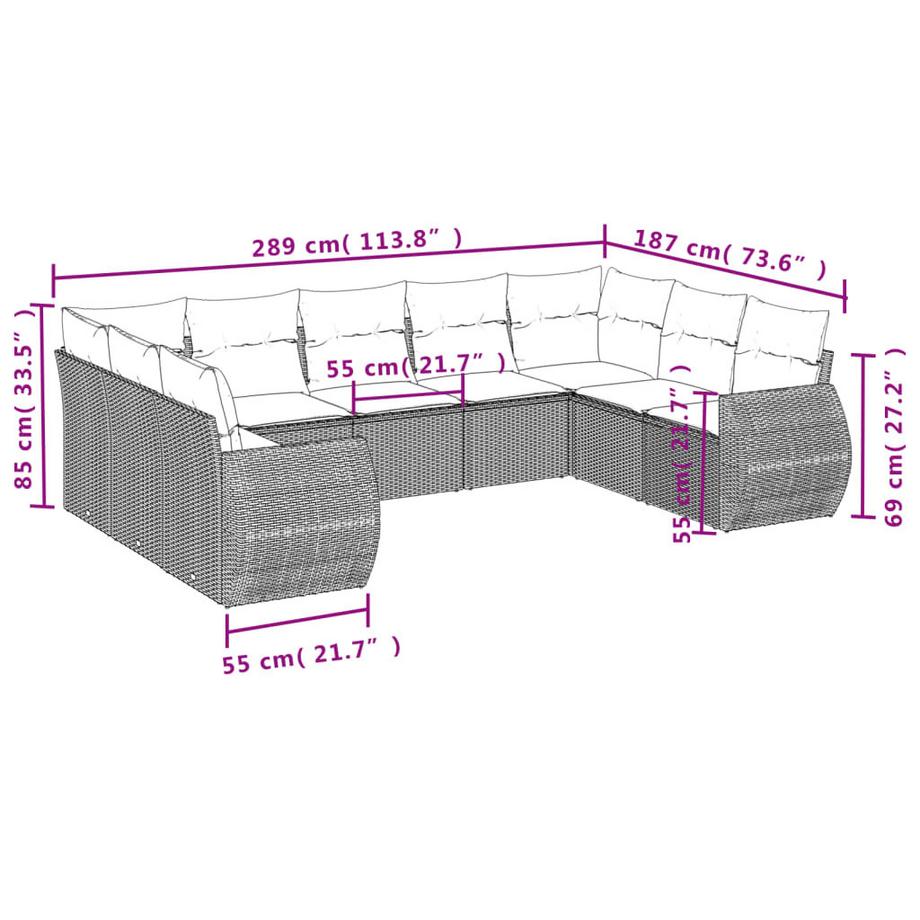 VidaXL Ensemble de canapés de jardin rotin synthétique  