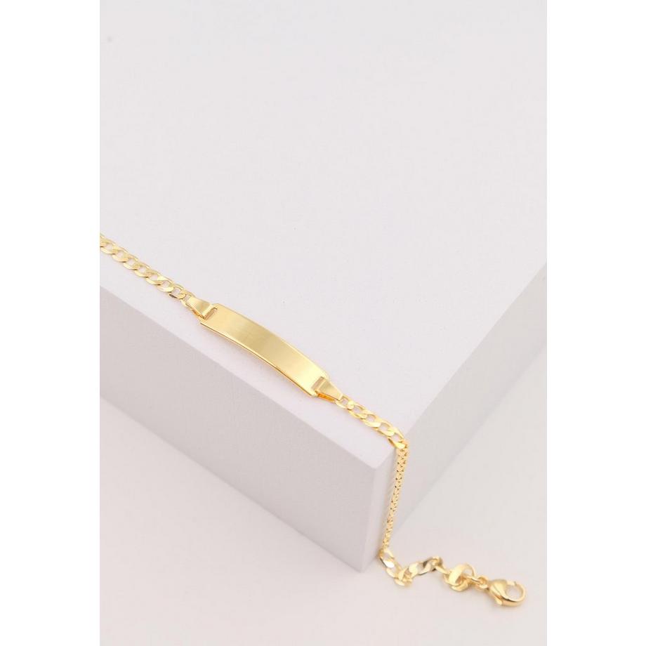 MUAU Schmuck  Bracelet Bébé tank or jaune 750, 16cm plaque de gravure 2,4cm 