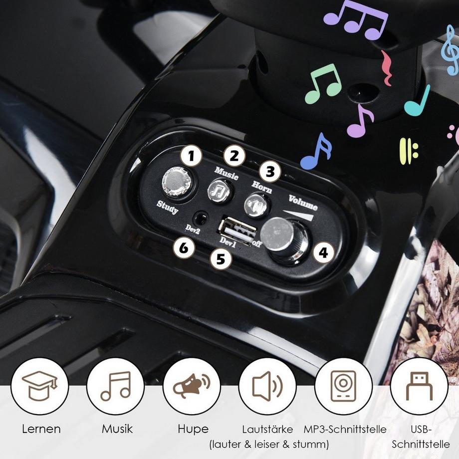 Northix  Elektro Kinderquad mit Scheinwerfer Elektroquad Kinderauto mit Musik 44 x 66 x 42 cm Schwarz 