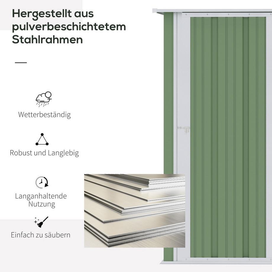 Northio Gerätehaus Gartenhaus Geräteschuppen Mit Tür Outdoor Stahl Grün 142 X 84 X 189 Cm  