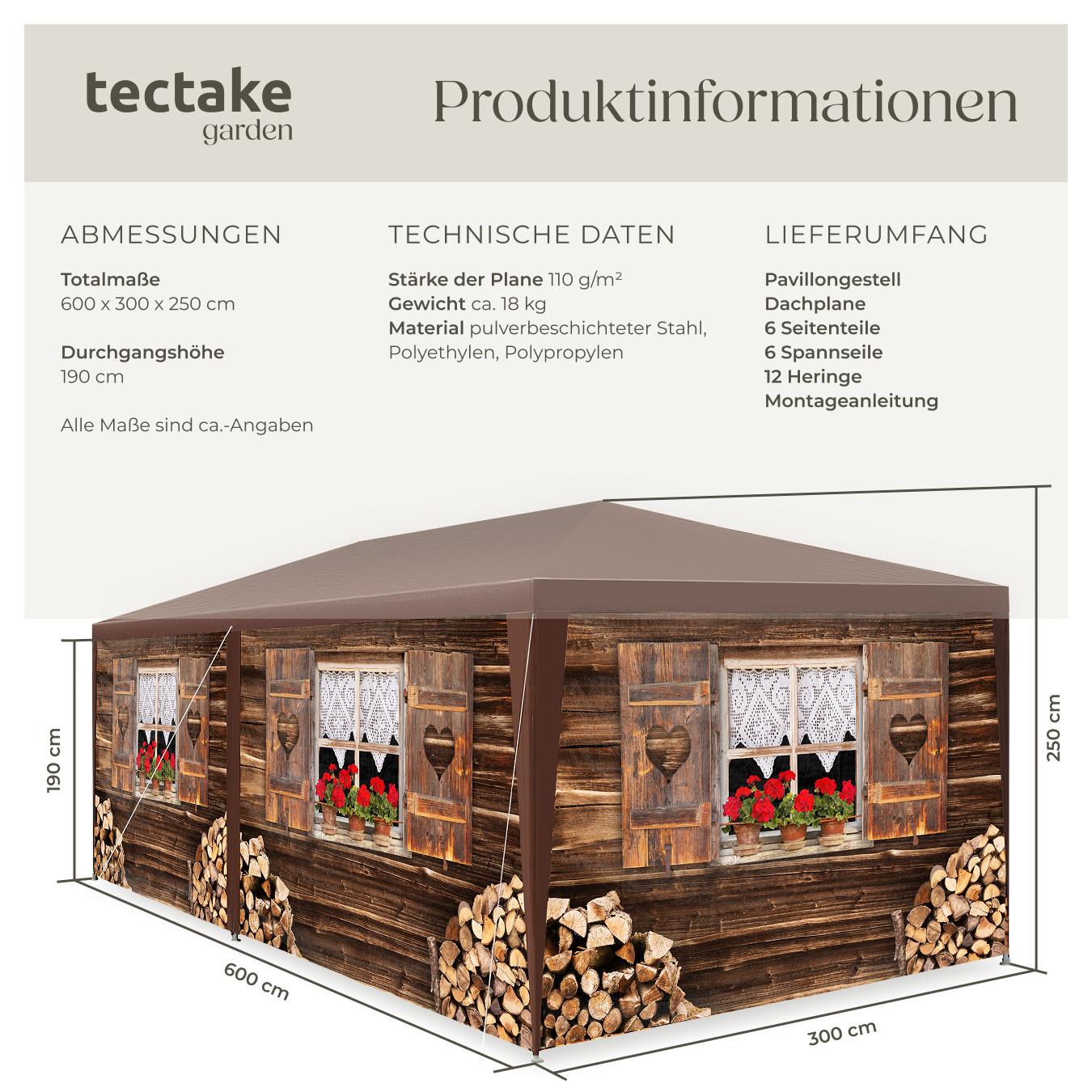 Tectake Pavillon Almchalet in 2 Größen, im Steckystem abnehmbare Seitenteile  