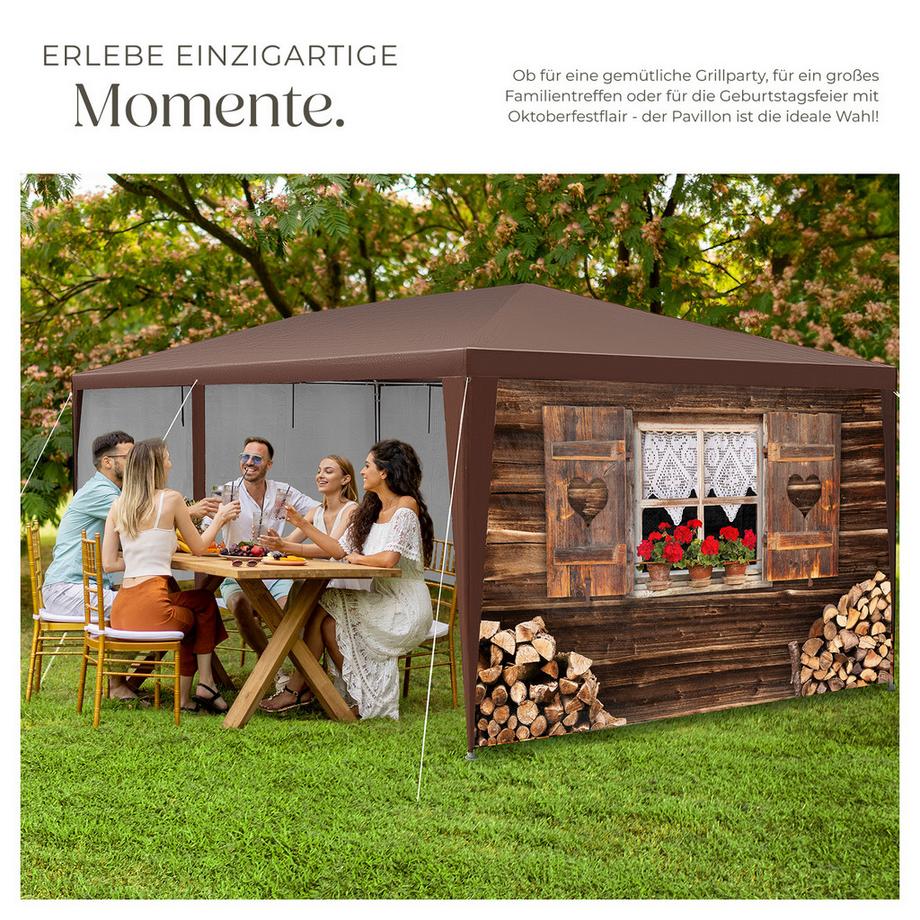 Tectake Pavillon Almchalet in 2 Größen, im Steckystem abnehmbare Seitenteile  