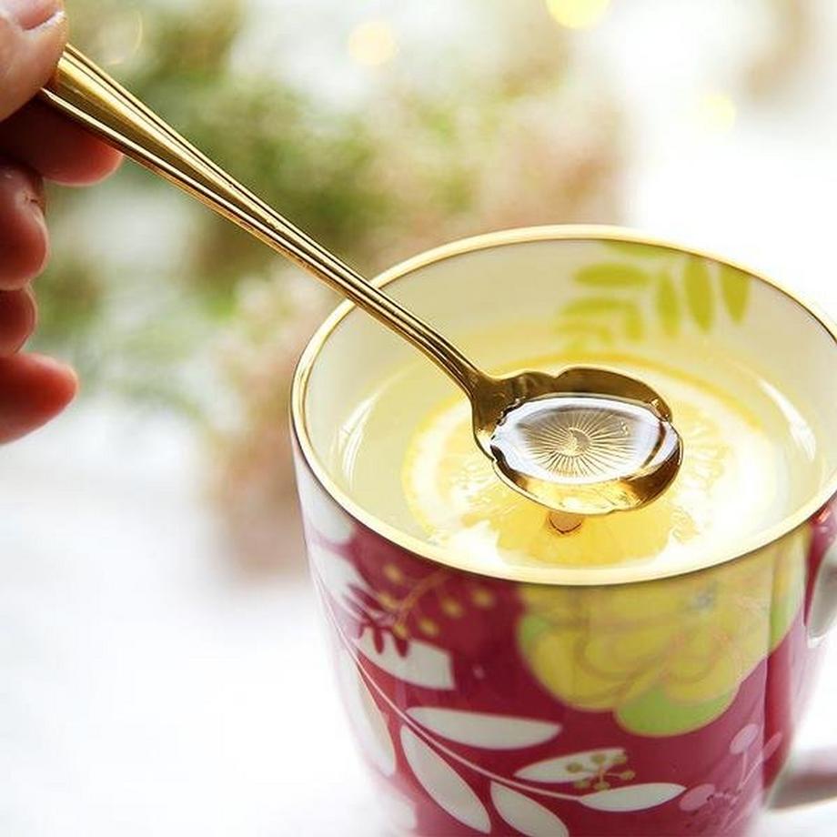 Northio  8x Dessertlöffel, Blumen - Gold 