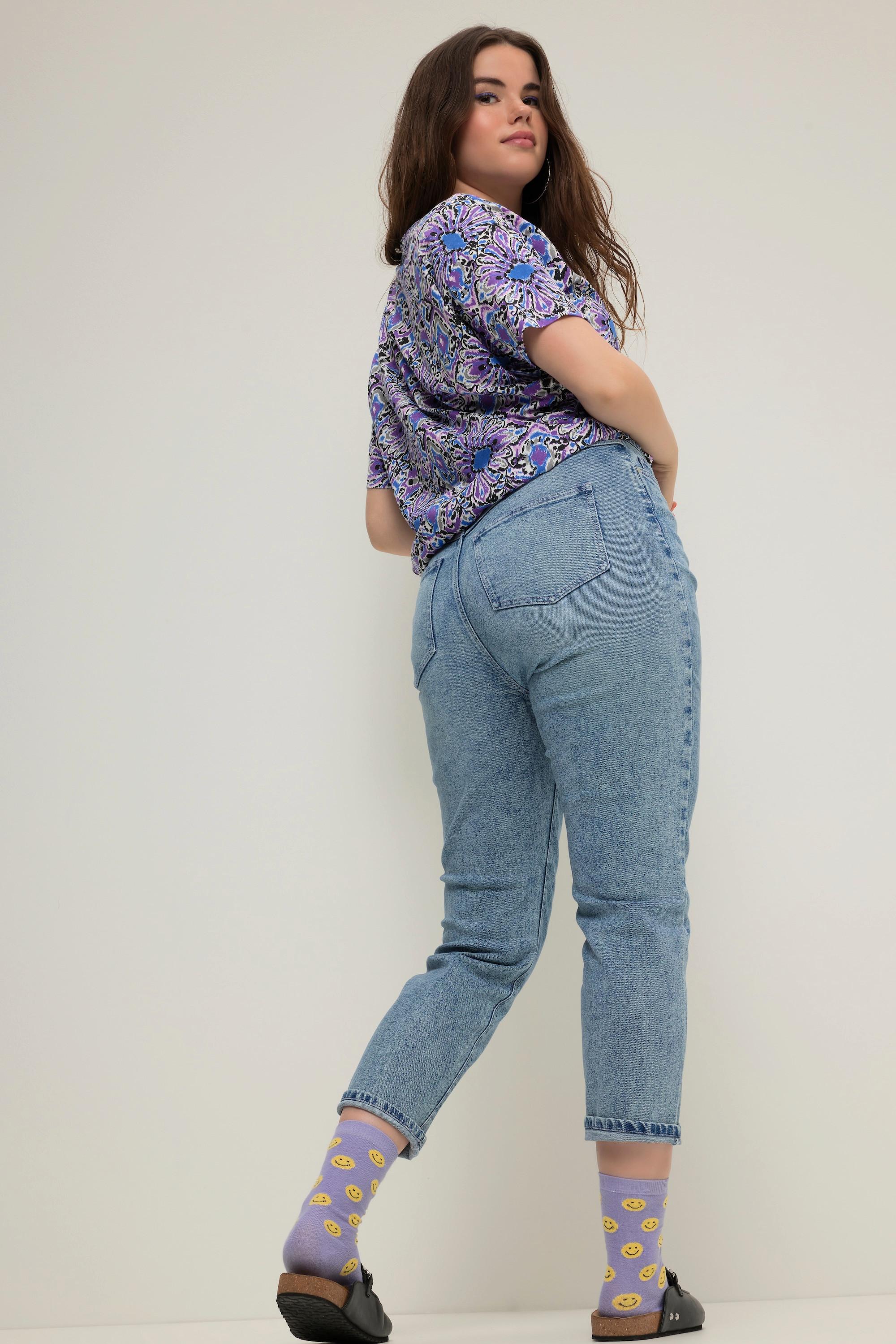 Studio Untold  Mom jeans con cuciture colorate, cinque tasche, cintura elastica e zip 