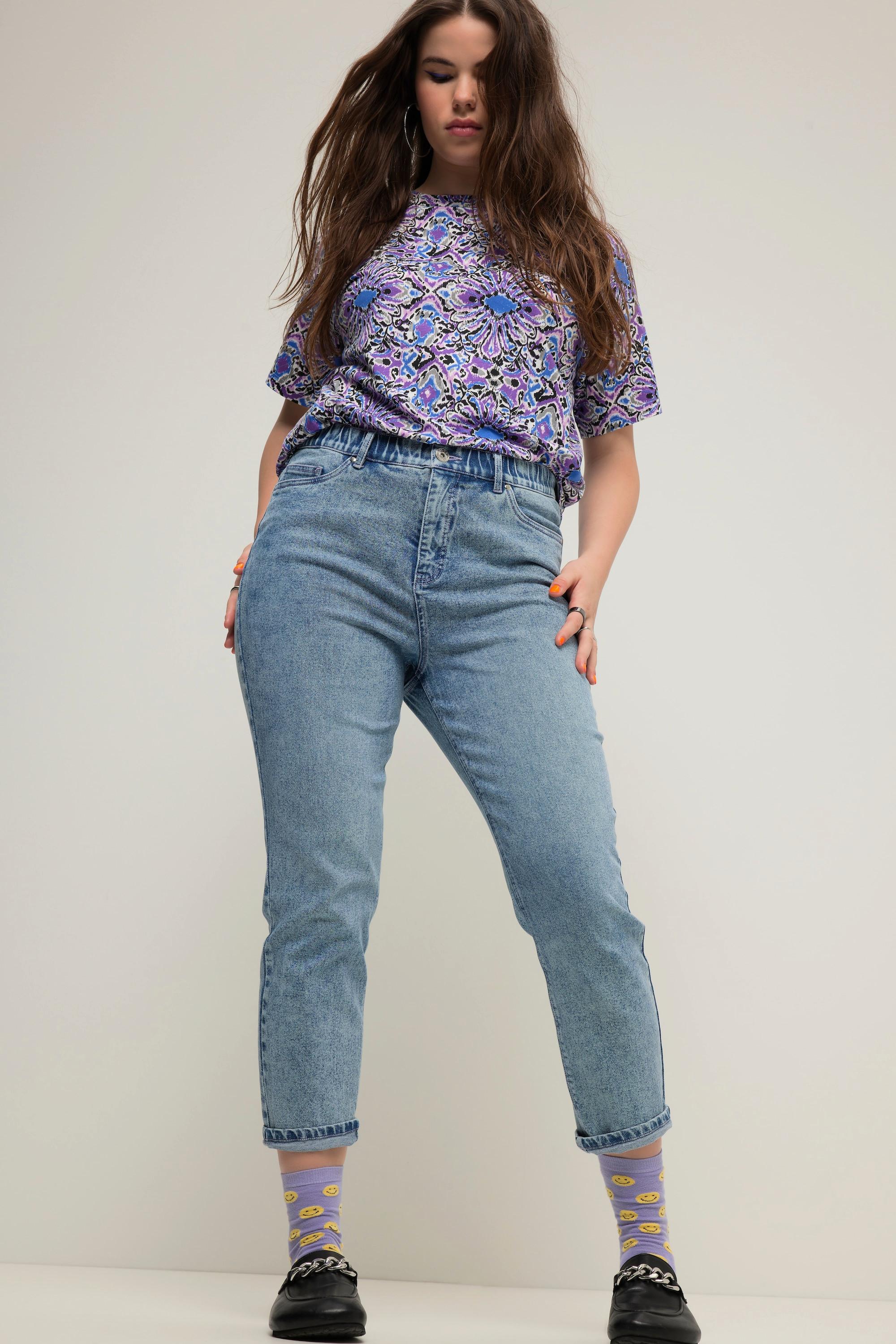 Studio Untold  Mom jeans con cuciture colorate, cinque tasche, cintura elastica e zip 