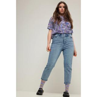 Studio Untold  Mom jeans con cuciture colorate, cinque tasche, cintura elastica e zip 