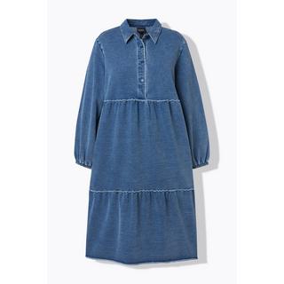 Ulla Popken Sweatkleid Volants A-Linie Hemdkragen Langarm  