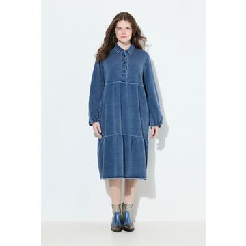 Sweatkleid, Volants, A-Linie, Hemdkragen, Langarm