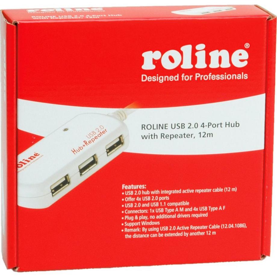 Roline  USB 2.0 Hub, 4 Ports, with Repeater 12 m Bianco 