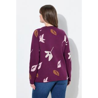 Ulla Popken Maglione Motivo Foglie Scollo a Barca Maniche Lunghe Cotone Biologico  