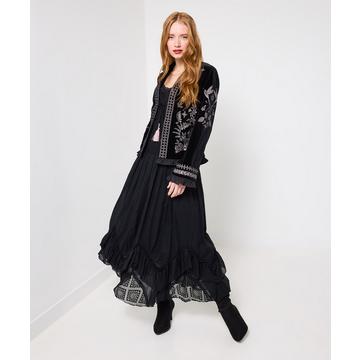 Maxirock mit gesmoktem Bund, Spitzen-Godets und Cutabout-Design