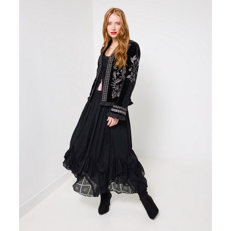 Joe Browns Maxirock Gesmokter Bund Spitzen-Godets Cutabout-Design  