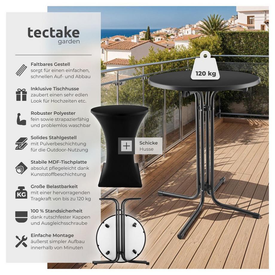 Tectake Stehtisch Eren rund mit Tischhusse klappbar, 90 x 110 cm  