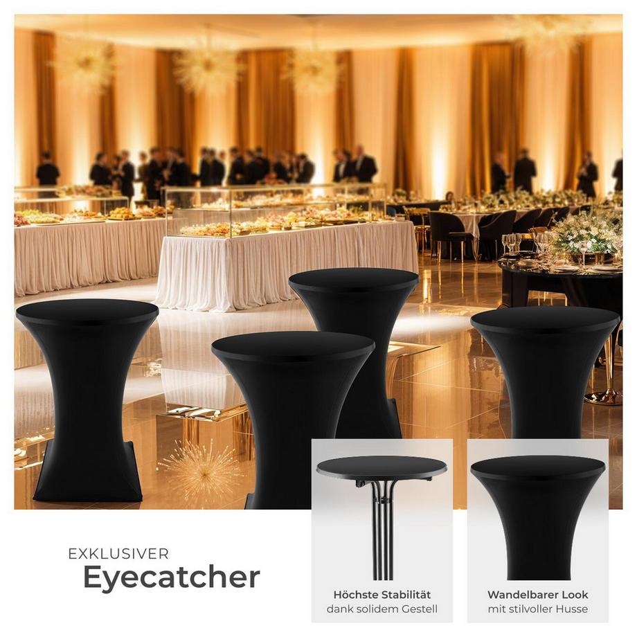 Tectake Stehtisch Eren rund mit Tischhusse klappbar, 90 x 110 cm  