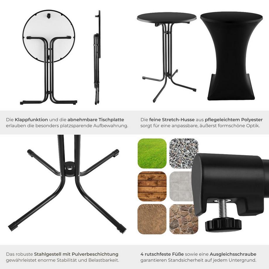 Tectake Stehtisch Eren rund mit Tischhusse klappbar, 90 x 110 cm  