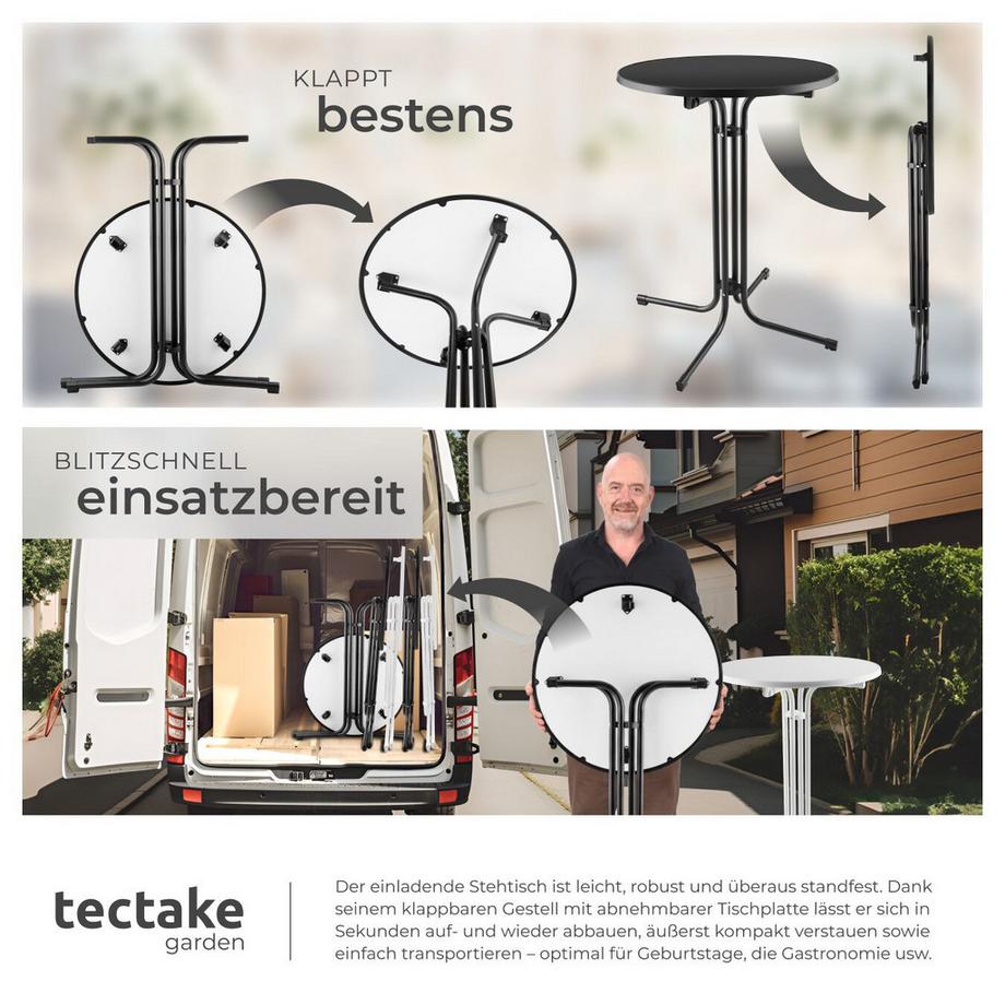 Tectake Stehtisch Eren rund mit Tischhusse klappbar, 90 x 110 cm  