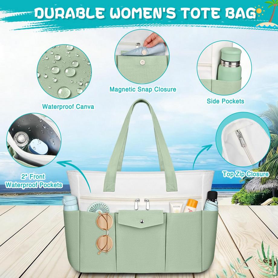 Only-bags.store Borsa Tote XXL con Cerniera e Tasca Interna Impermeabile  
